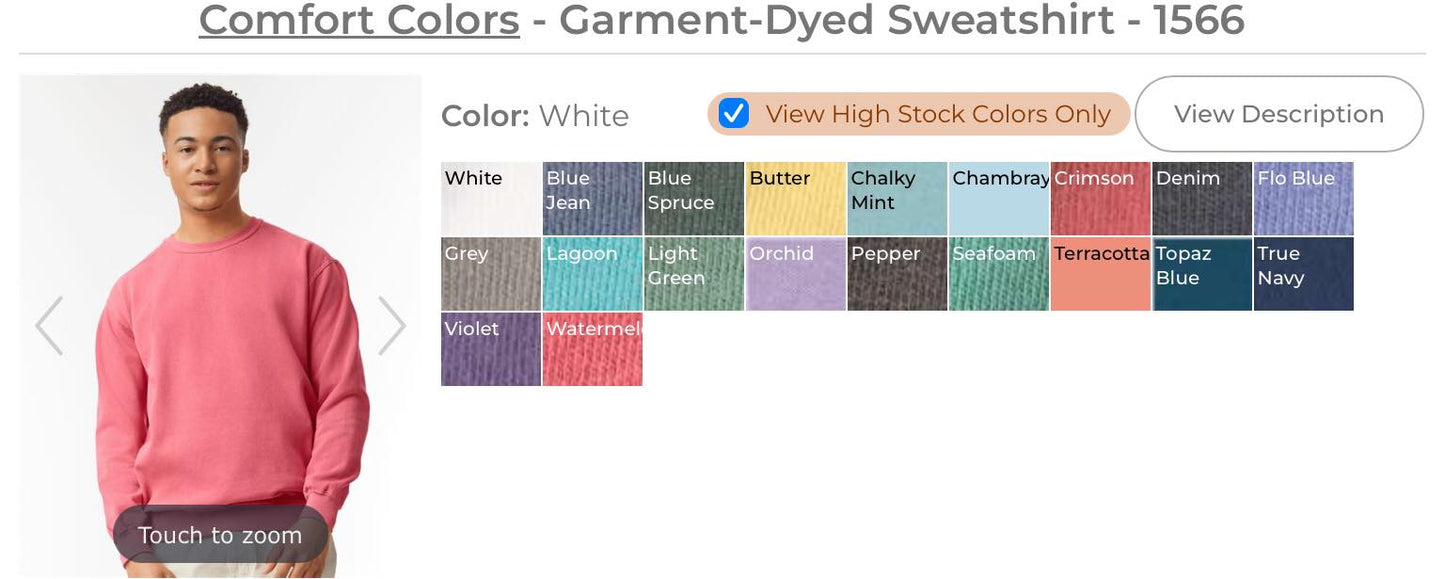 Comfort Color Add On (Upcharge)