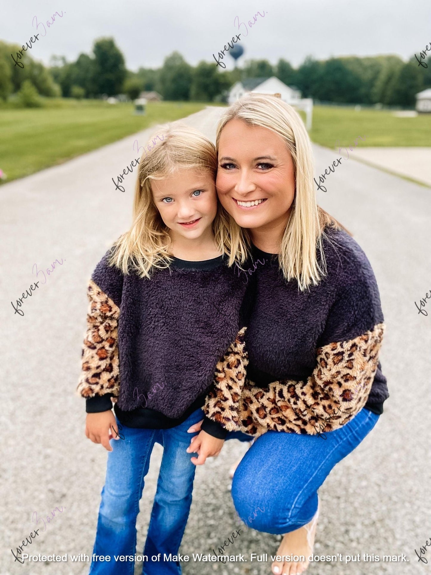 RTS: FUZZY LEOPARD SLEEVE MAMA AND ME SWEATER