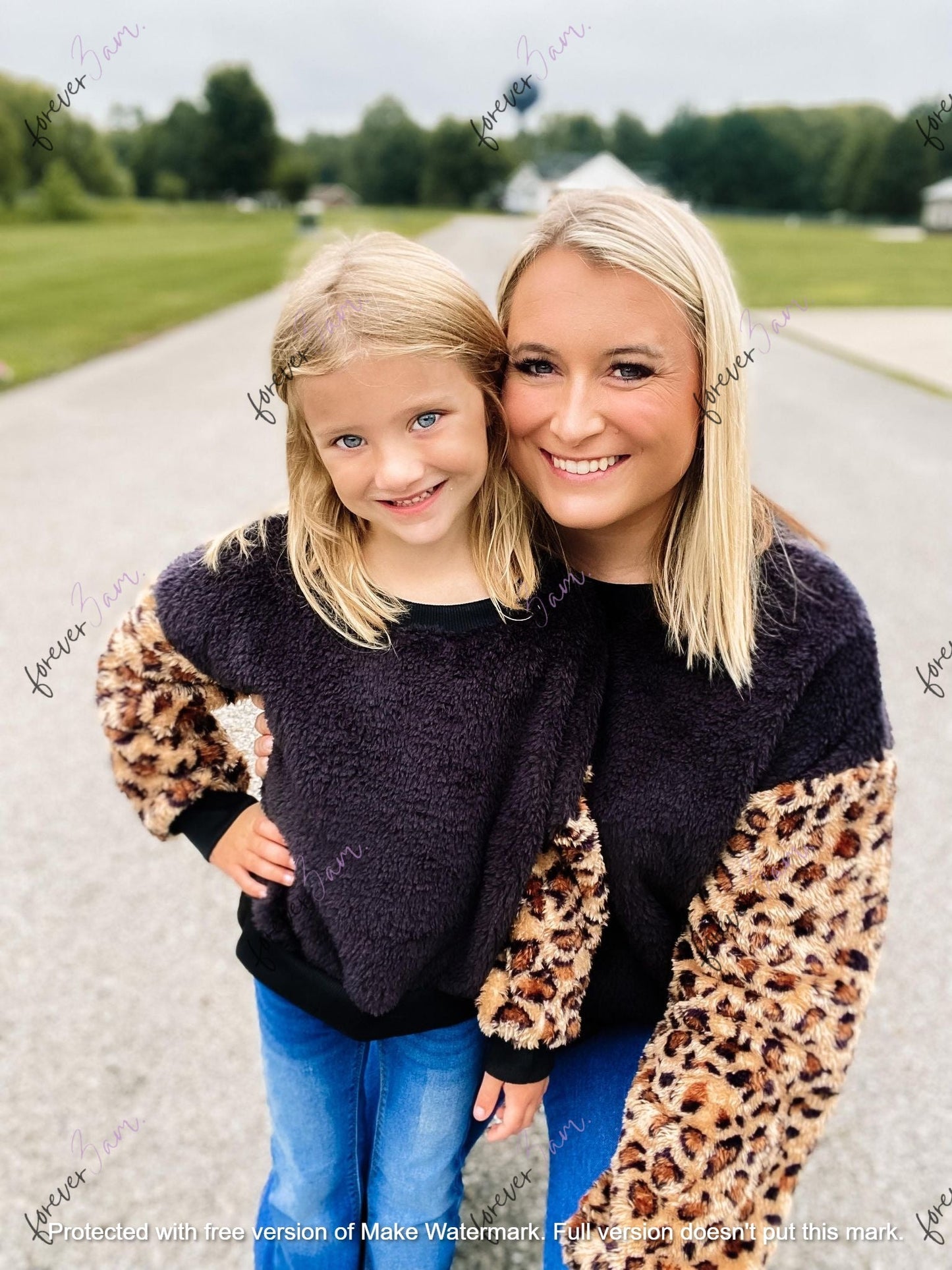 RTS: FUZZY LEOPARD SLEEVE MAMA AND ME SWEATER