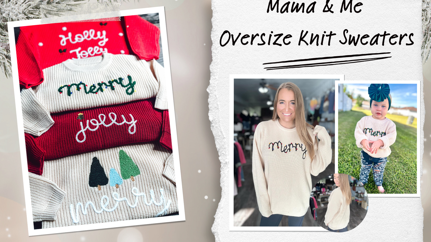 RTS: Adult and Kid Rope Embroidered Holiday Sweaters